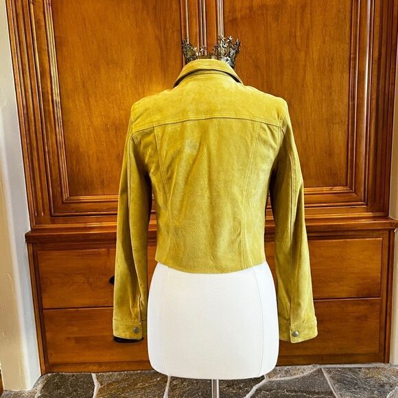 Anthropologie Blank NYC Chartreuse  Leather Cropped Jacket Size Medium - Picture 4 of 15